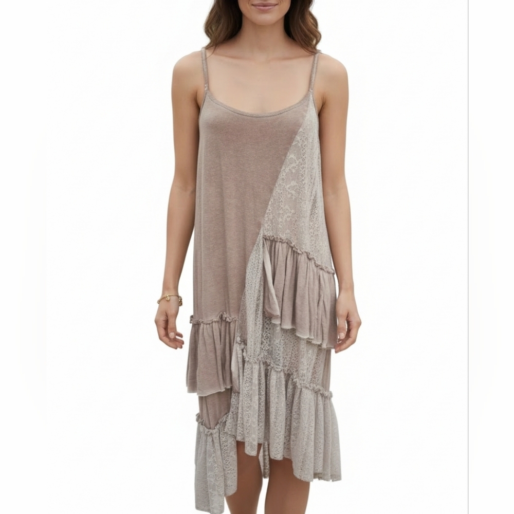 POL Ruffle Tiered Lace Detailing Dress